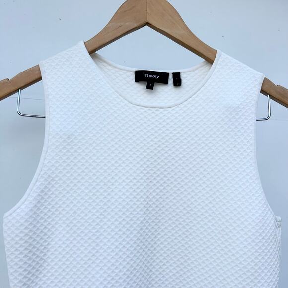 Theory Branteen White Stretch Tank Mini Dress Flared Small Waffle Knit Basic - Picture 4 of 6